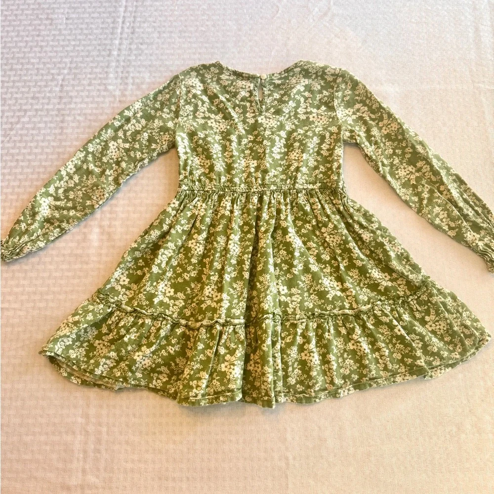 Victory Heart Girls Sage Green Floral Tiered Boho Cottagecore Dress Size 6
